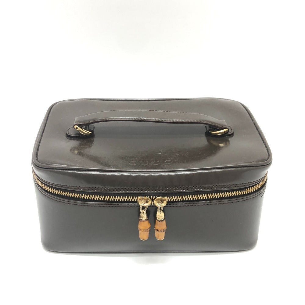 GUCCI 032.1956 オールドグッチ バンブー ハンドバッグ カバン バッグ ポーチ バニティバッグ カーフレザー レディース ブラウン