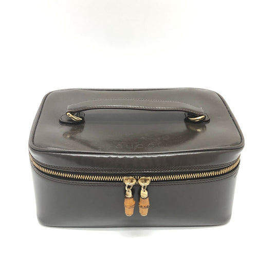 GUCCI 032.1956 オールドグッチ バンブー ハンドバッグ カバン バッグ ポーチ バニティバッグ カーフレザー レディース ブラウン