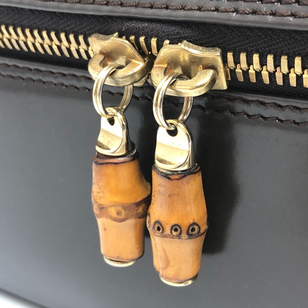 GUCCI 032.1956 オールドグッチ バンブー ハンドバッグ カバン バッグ ポーチ バニティバッグ カーフレザー レディース ブラウン