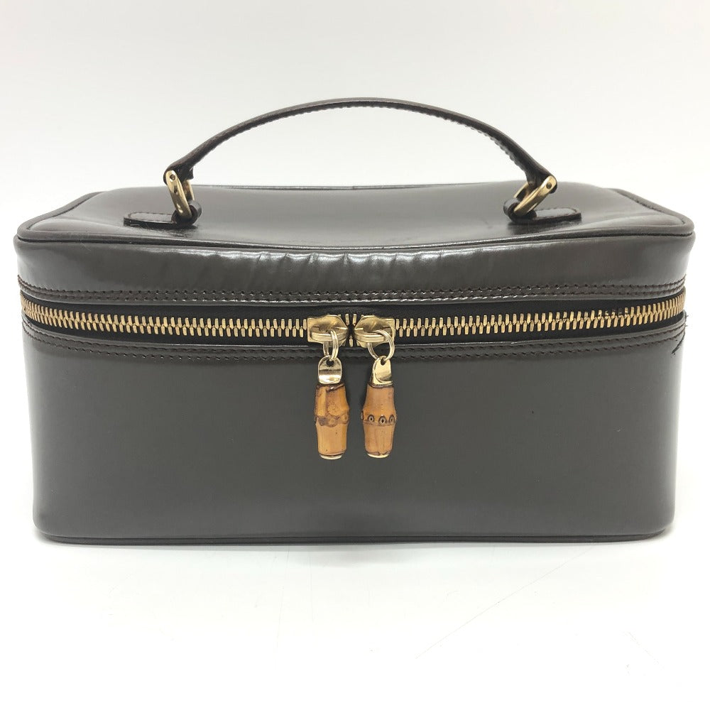 GUCCI 032.1956 オールドグッチ バンブー ハンドバッグ カバン バッグ ポーチ バニティバッグ カーフレザー レディース ブラウン