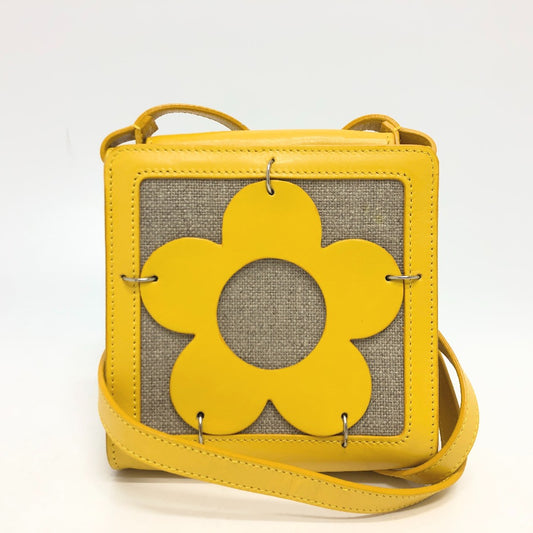 CELINE flour Pochette Shoulder Bag Leather/Canvas Yellow / Beige/SilverHardware Used