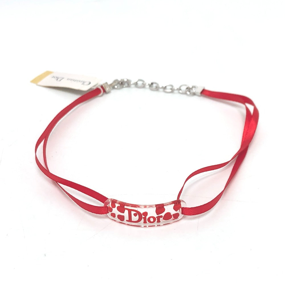 Dior ロゴ ハート プレート アクセサリー 首輪 首飾り チョーカー プラスチック レディース クリア×レッド