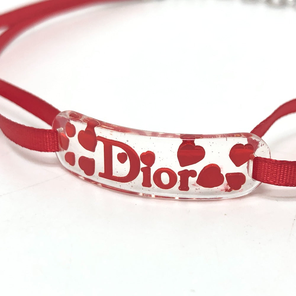 Dior ロゴ ハート プレート アクセサリー 首輪 首飾り チョーカー プラスチック レディース クリア×レッド