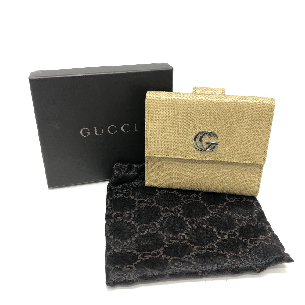 GUCCI GGマーモント ロゴ Ｗホック 二つ折り財布 コンパクトウォレット 2つ折り財布 レザー レディース ベージュ