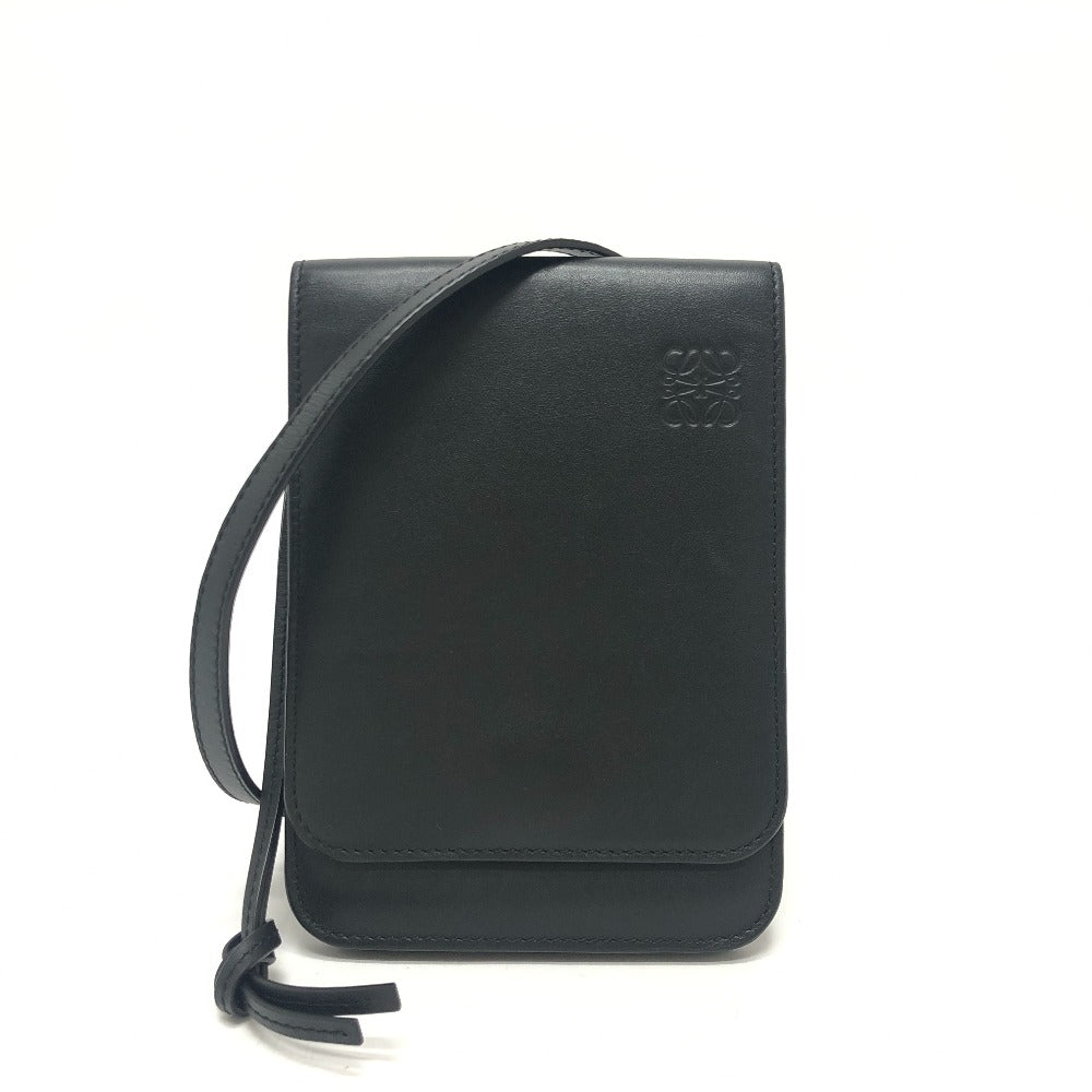 LOEWE ロゴ ガゼットフラット クロスボディ ポシェット ショルダーバッグ レザー レディース ブラック