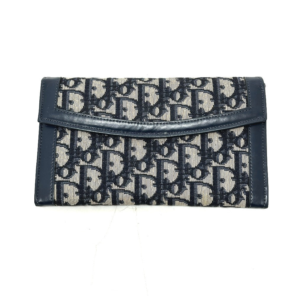 Dior トロッター ジャガード ヴィンテージ フラップ ロングウォレット がま口 長財布 ジャガード レディース ネイビー