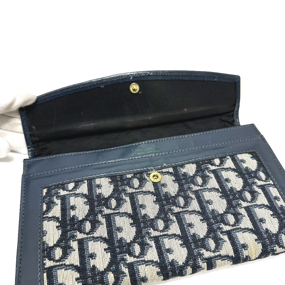 Dior トロッター ジャガード ヴィンテージ フラップ ロングウォレット がま口 長財布 ジャガード レディース ネイビー