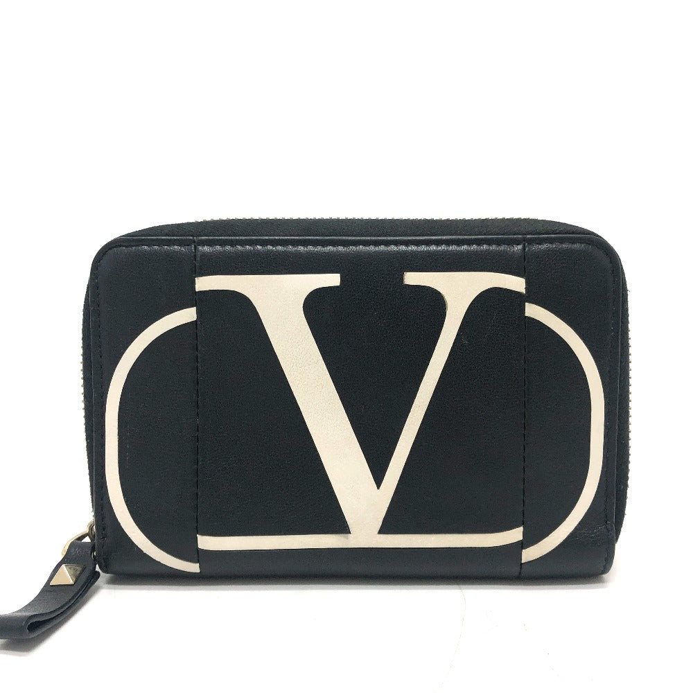 VALENTINO Ｖロゴ 二つ折り財布 ミドルウォレット 小物 2つ折り財布 レザー ユニセックス ブラック