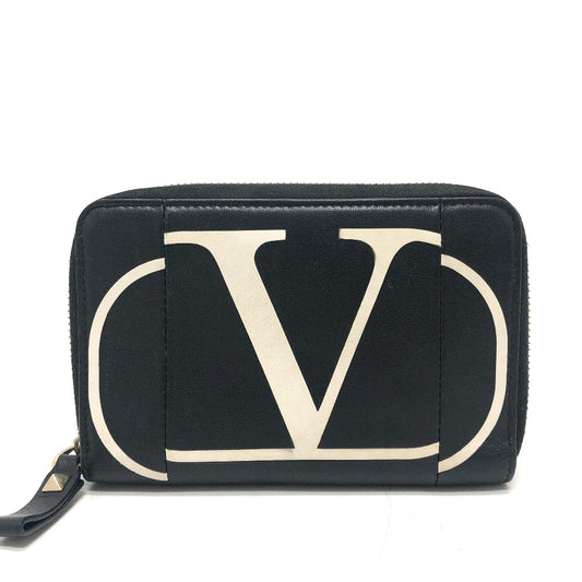 VALENTINO Ｖロゴ 二つ折り財布 ミドルウォレット 小物 2つ折り財布 レザー ユニセックス ブラック