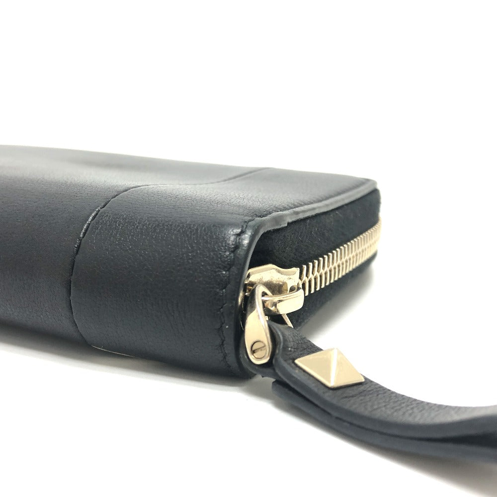VALENTINO Ｖロゴ 二つ折り財布 ミドルウォレット 小物 2つ折り財布 レザー ユニセックス ブラック