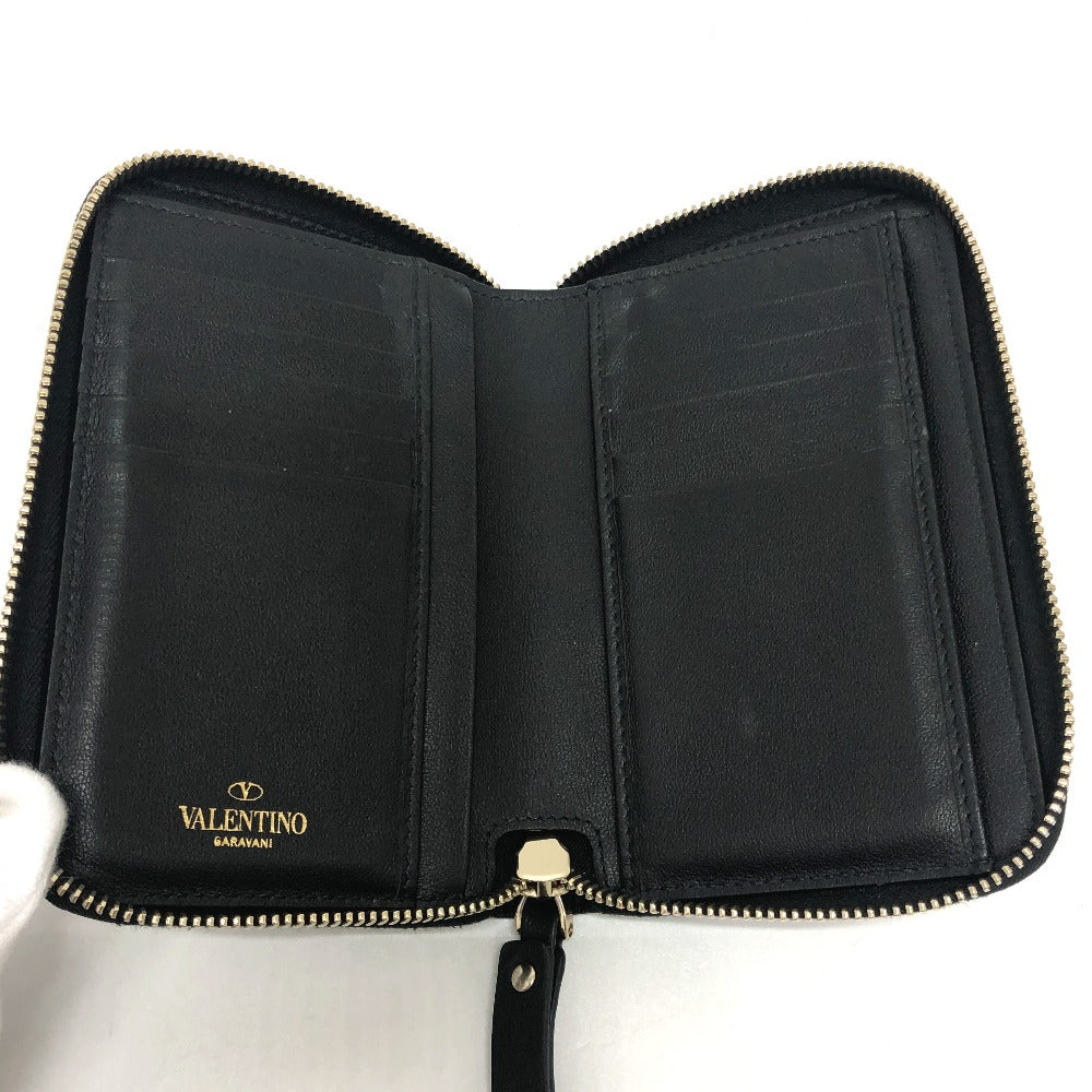 VALENTINO Ｖロゴ 二つ折り財布 ミドルウォレット 小物 2つ折り財布 レザー ユニセックス ブラック
