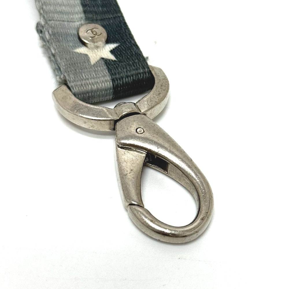 CHANEL 01P ロゴ ネックストラップ ネックホルダー 雑貨 小物 首掛け ネックレス キャンバス レディース グレー