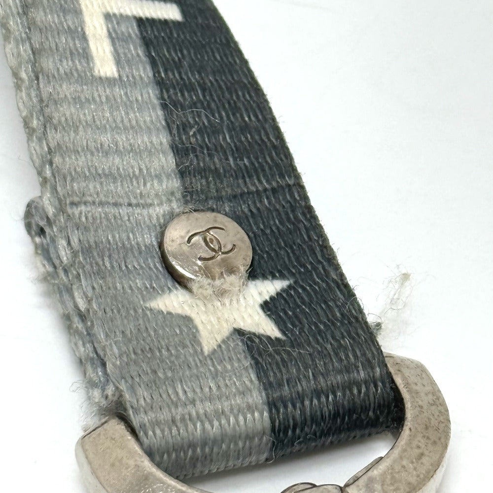 CHANEL 01P ロゴ ネックストラップ ネックホルダー 雑貨 小物 首掛け ネックレス キャンバス レディース グレー