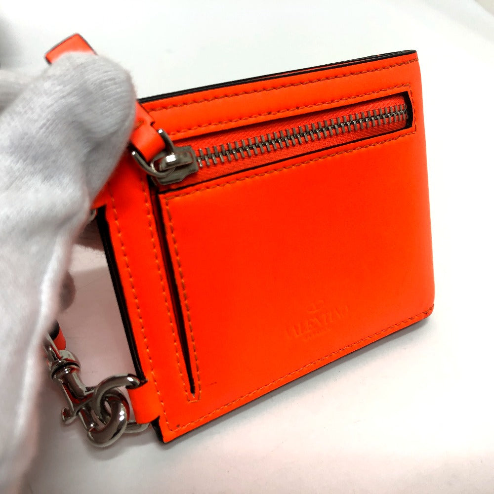 VALENTINO VLTN ロゴ ネックストラップ ウォレット ウォレット 折りたたみ財布 2つ折り財布 レザー レディース オレンジ