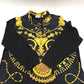 HERMES Vintage Twill Reine Apparel Long Sleeve Shirt, Silk, Women's, Black and Gold