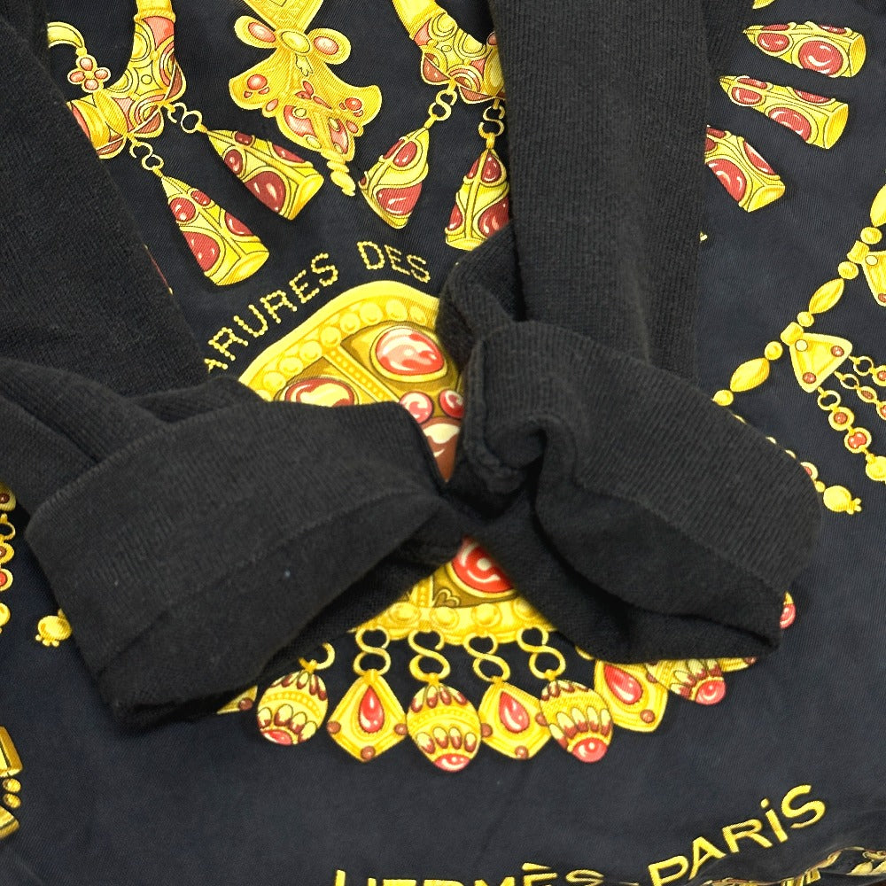 HERMES Vintage Twill Reine Apparel Long Sleeve Shirt, Silk, Women's, Black and Gold