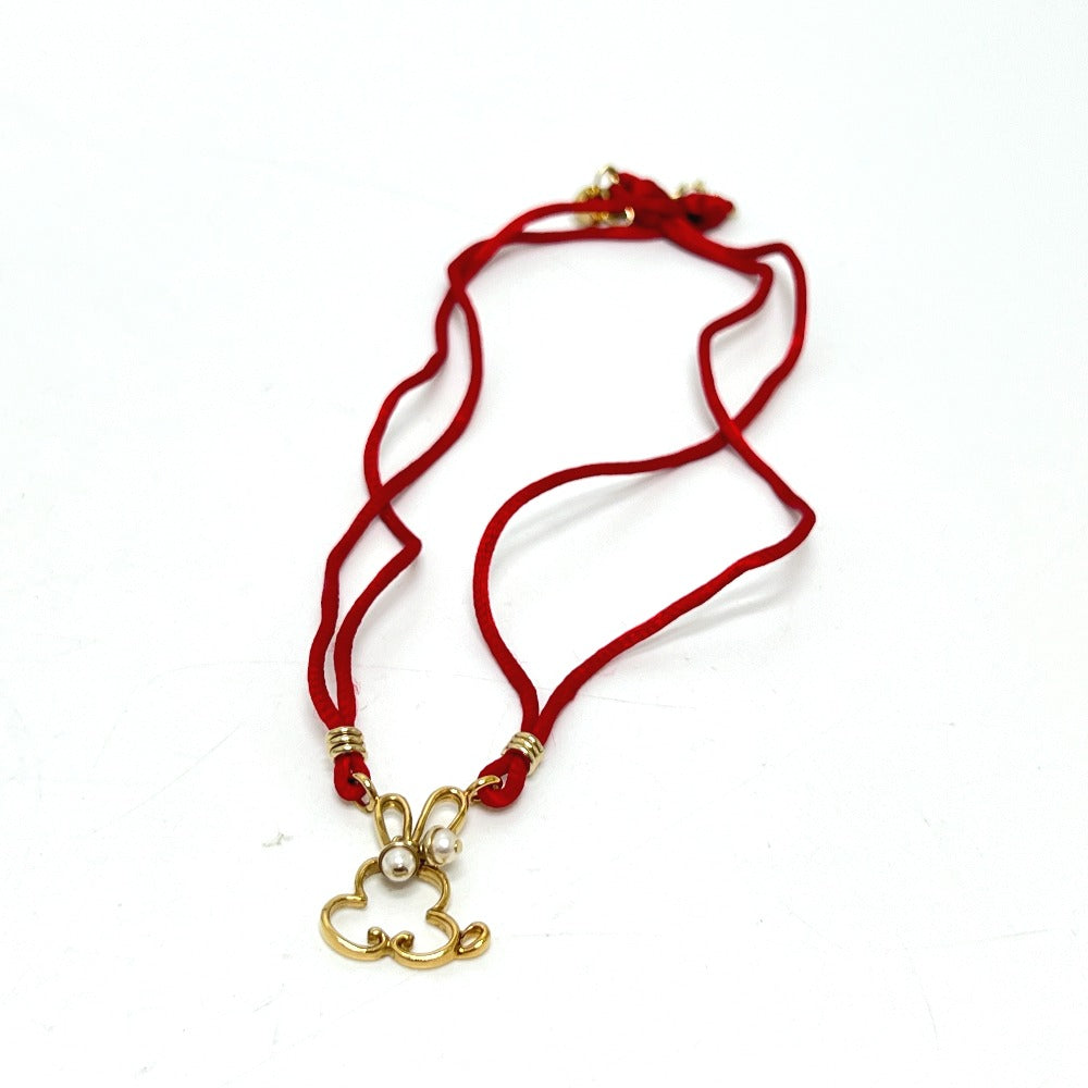 Dior Rabbit Motif Necklace Choker Metal Women's Gold