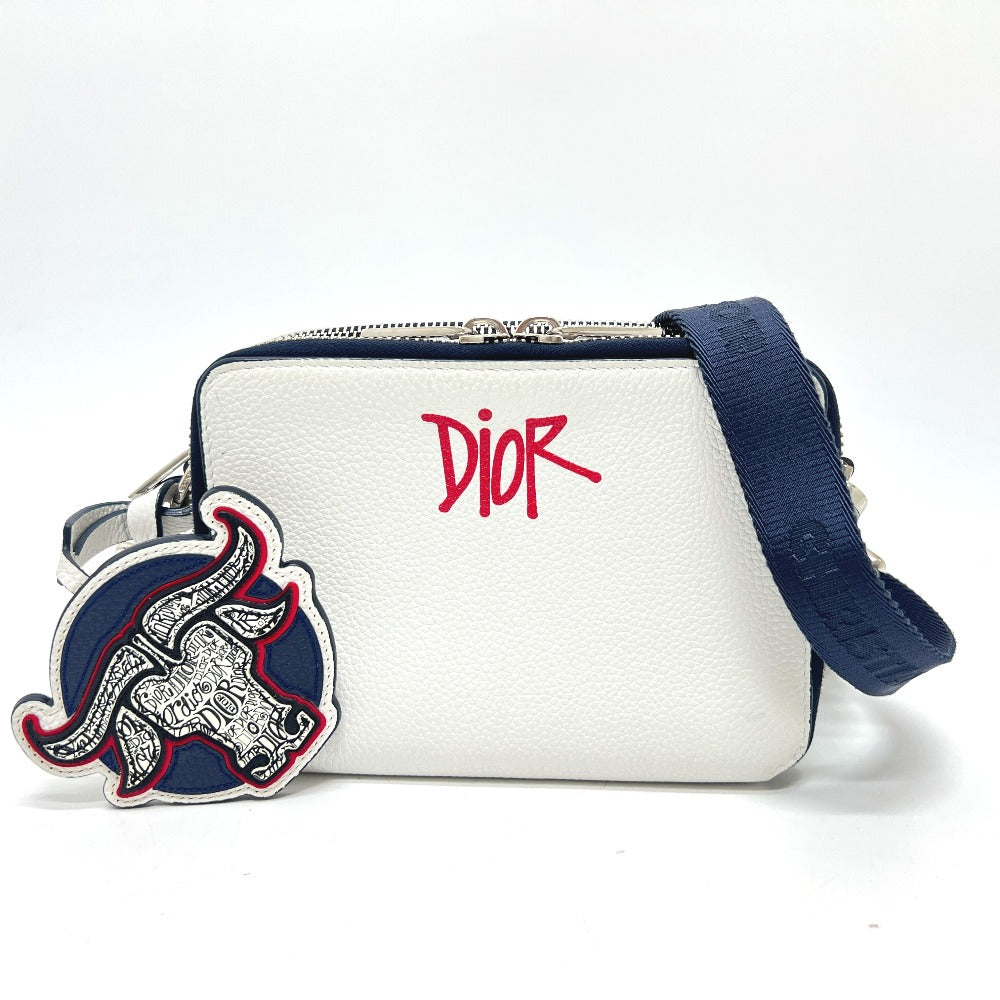 Dior ディオール×ステューシーコラボ カバン バッグ 斜め掛け ショルダーバッグ レザー レディース ホワイト