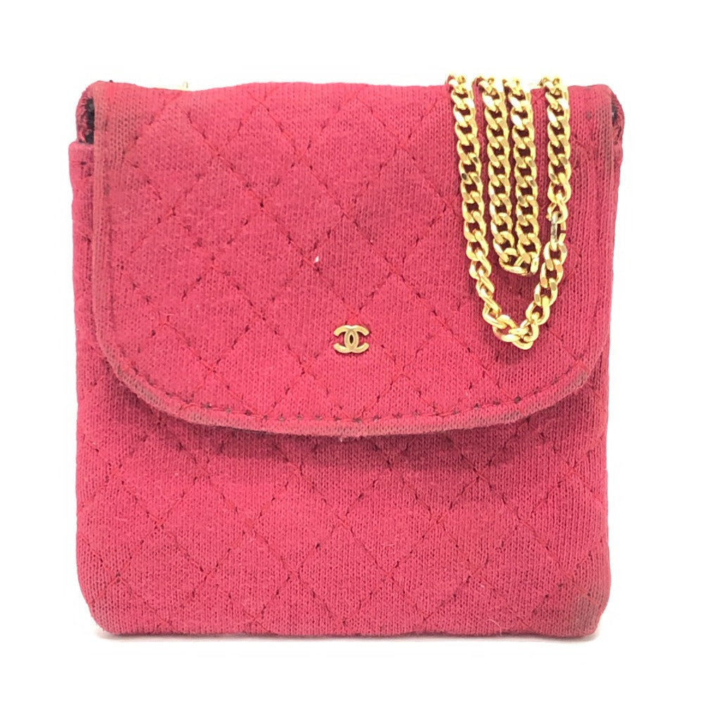 CHANEL Coco Mark Matelasse Chain Miniature Pouch Shoulder Bag Jersey Women's Red