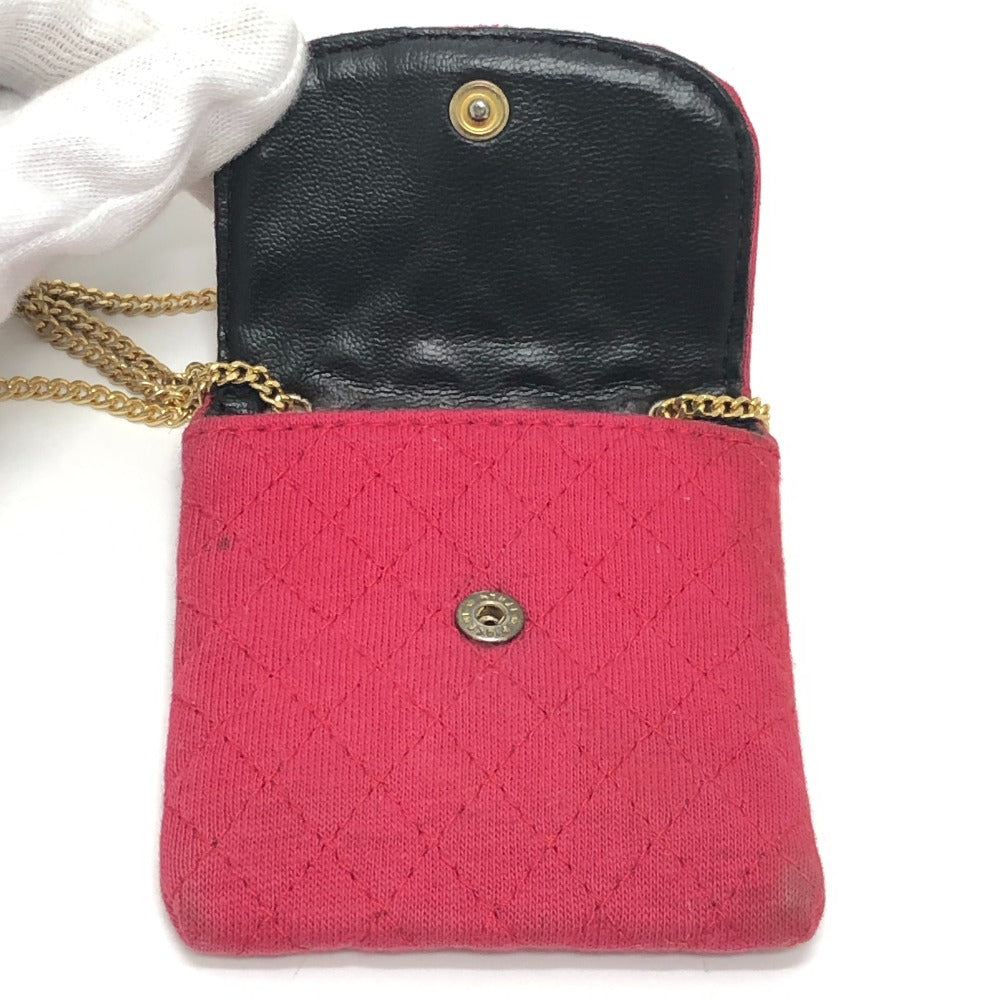 CHANEL Coco Mark Matelasse Chain Miniature Pouch Shoulder Bag Jersey Women's Red