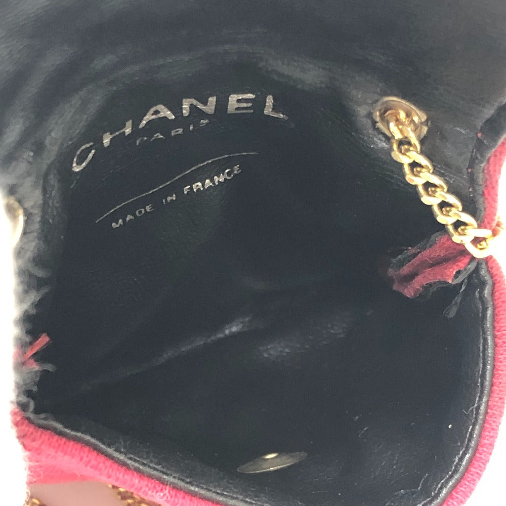 CHANEL Coco Mark Matelasse Chain Miniature Pouch Shoulder Bag Jersey Women's Red