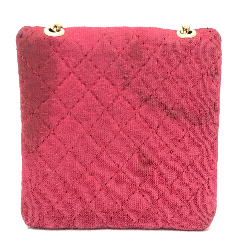 CHANEL Coco Mark Matelasse Chain Miniature Pouch Shoulder Bag Jersey Women's Red