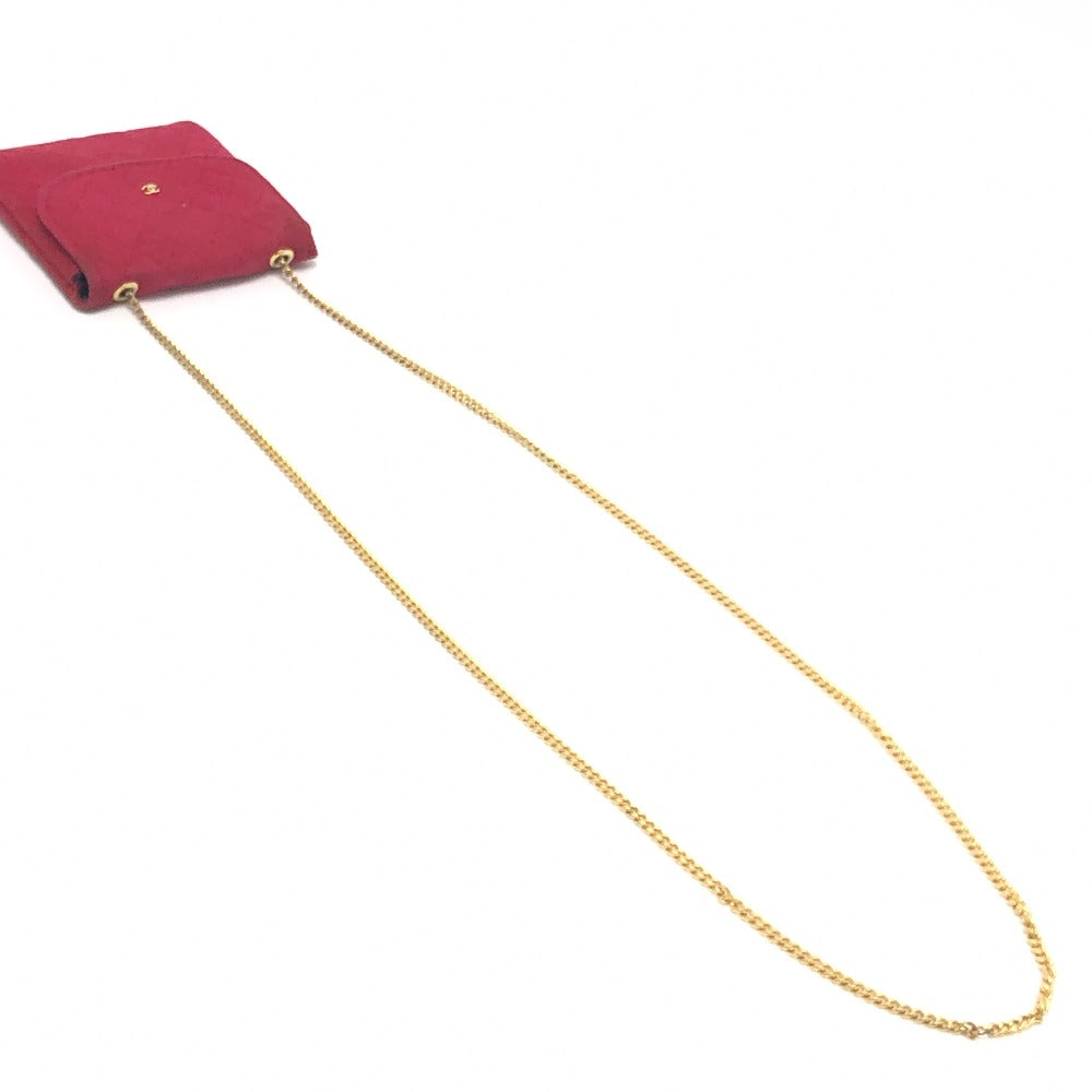 CHANEL Coco Mark Matelasse Chain Miniature Pouch Shoulder Bag Jersey Women's Red