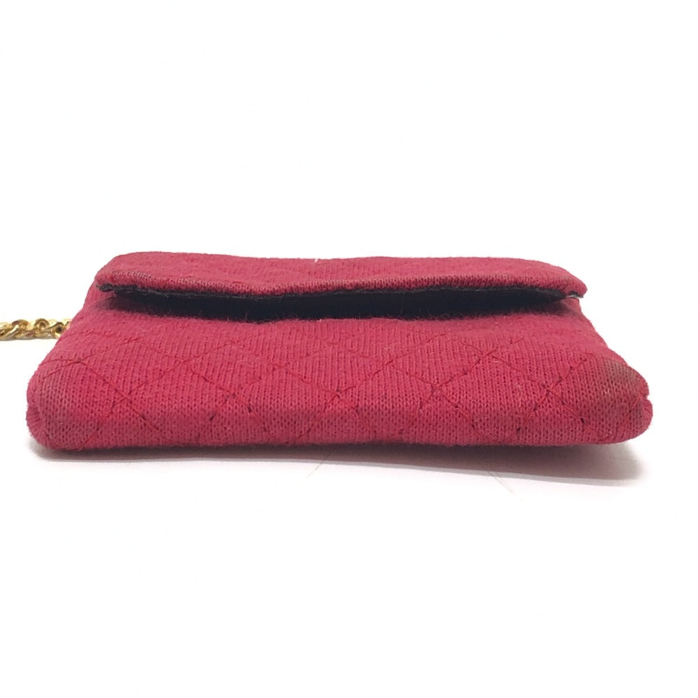 CHANEL Coco Mark Matelasse Chain Miniature Pouch Shoulder Bag Jersey Women's Red
