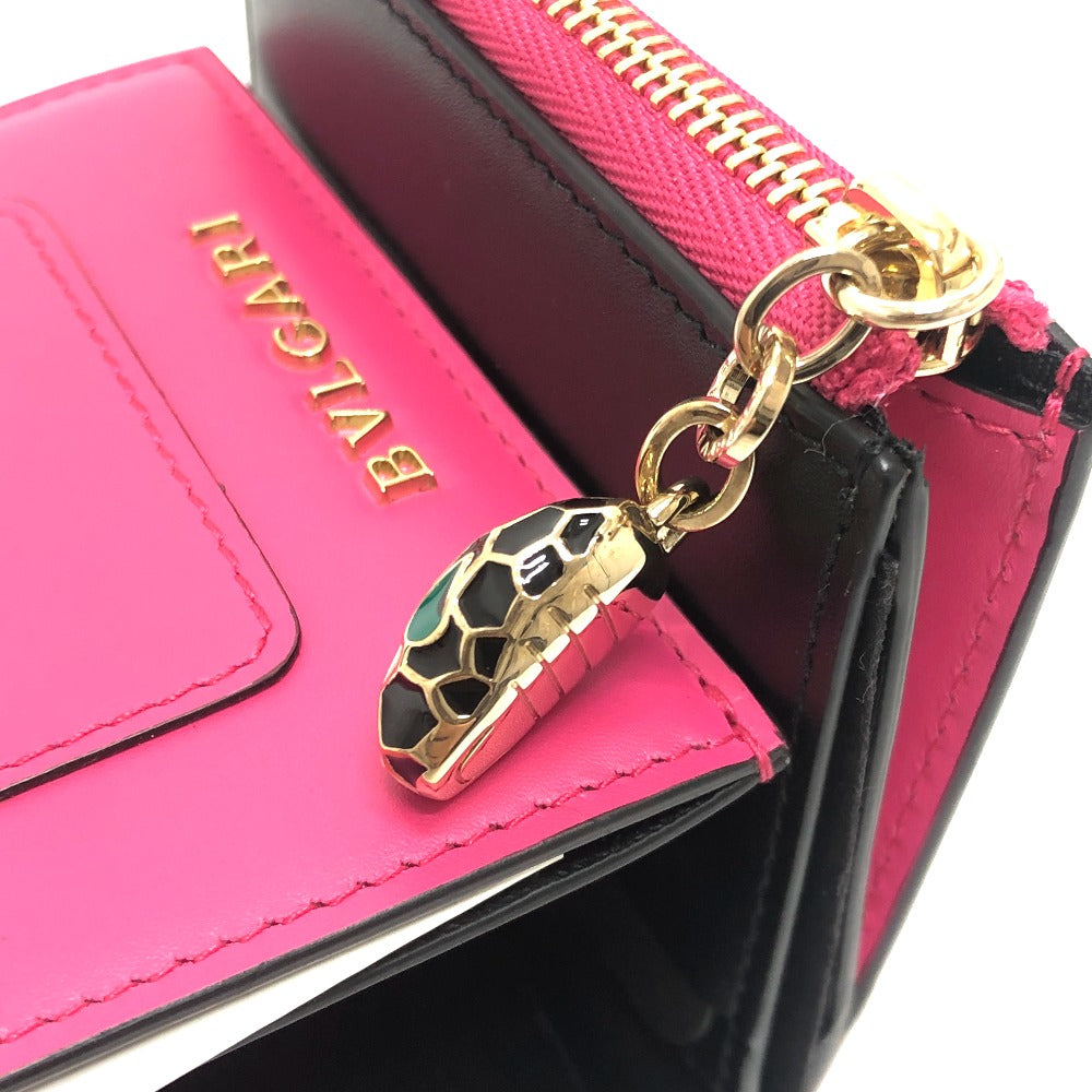 BVLGARI 288858 Serpenti Wallet, Mini Wallet, Tri-fold Wallet, Leather, Women's, Pink