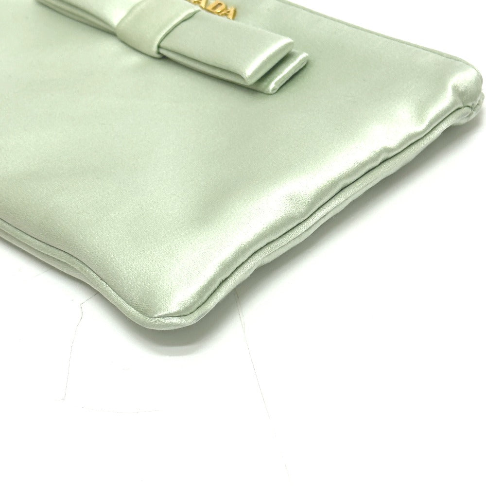 PRADA 1M1214 ロゴ リボン フラット クラッチバッグ メイクポーチ マルチポーチ 化粧ポーチ ポーチ サテン レディース ACQUA グリーン系