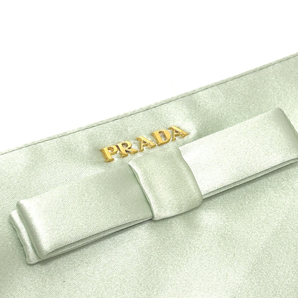 PRADA 1M1214 ロゴ リボン フラット クラッチバッグ メイクポーチ マルチポーチ 化粧ポーチ ポーチ サテン レディース ACQUA グリーン系