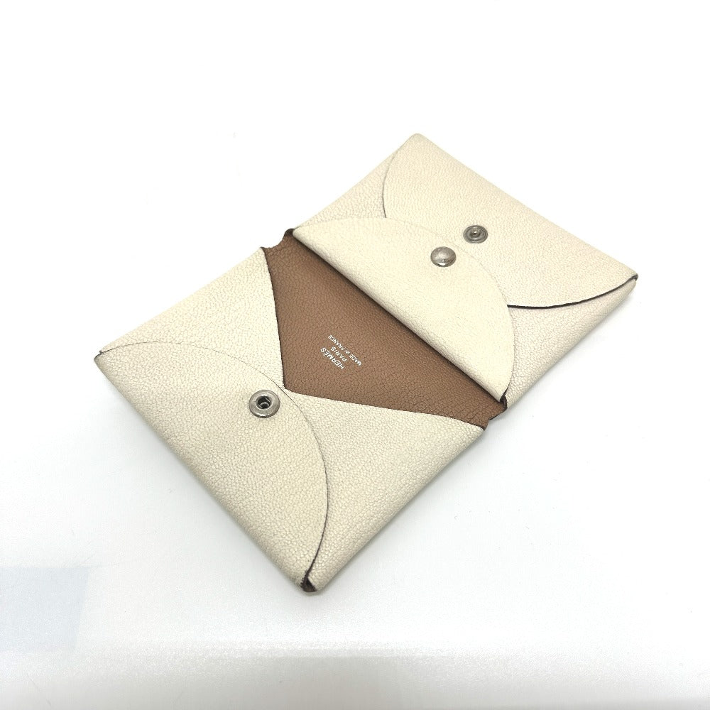 HERMES Calvi Duo Card Case, Coin Purse, Wallet, Business Card Holder, Coin Case, Bifold Wallet, Chevre Coromandel, Women's, Nata/Quebracho
