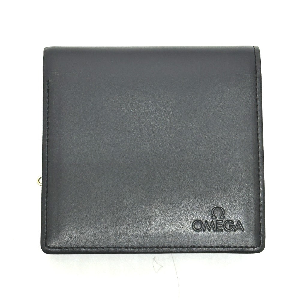 OMEGA ロゴ がま口 短財布 コンパクトウォレット ミニウォレット 2つ折り財布 レザー メンズ ブラック