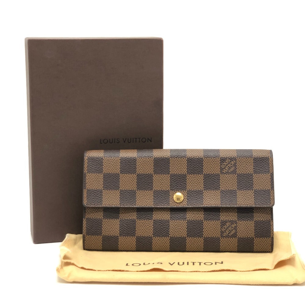 LOUIS VUITTON N61734 Portefeuille Sarah Long Wallet, Bifold, Damier Canvas, Ebene, Brown, Women's