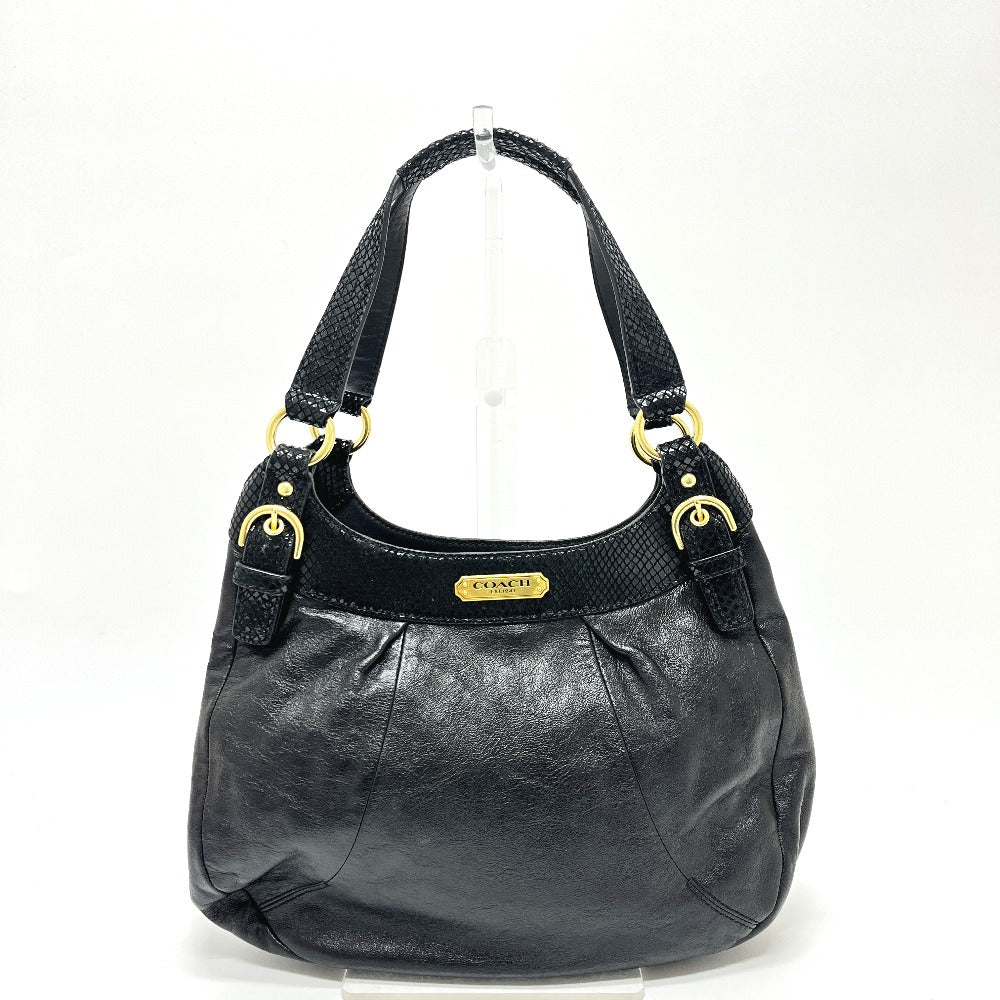 COACH F19453 Logo Plate Shoulder Bag Handbag Leather Women's Black