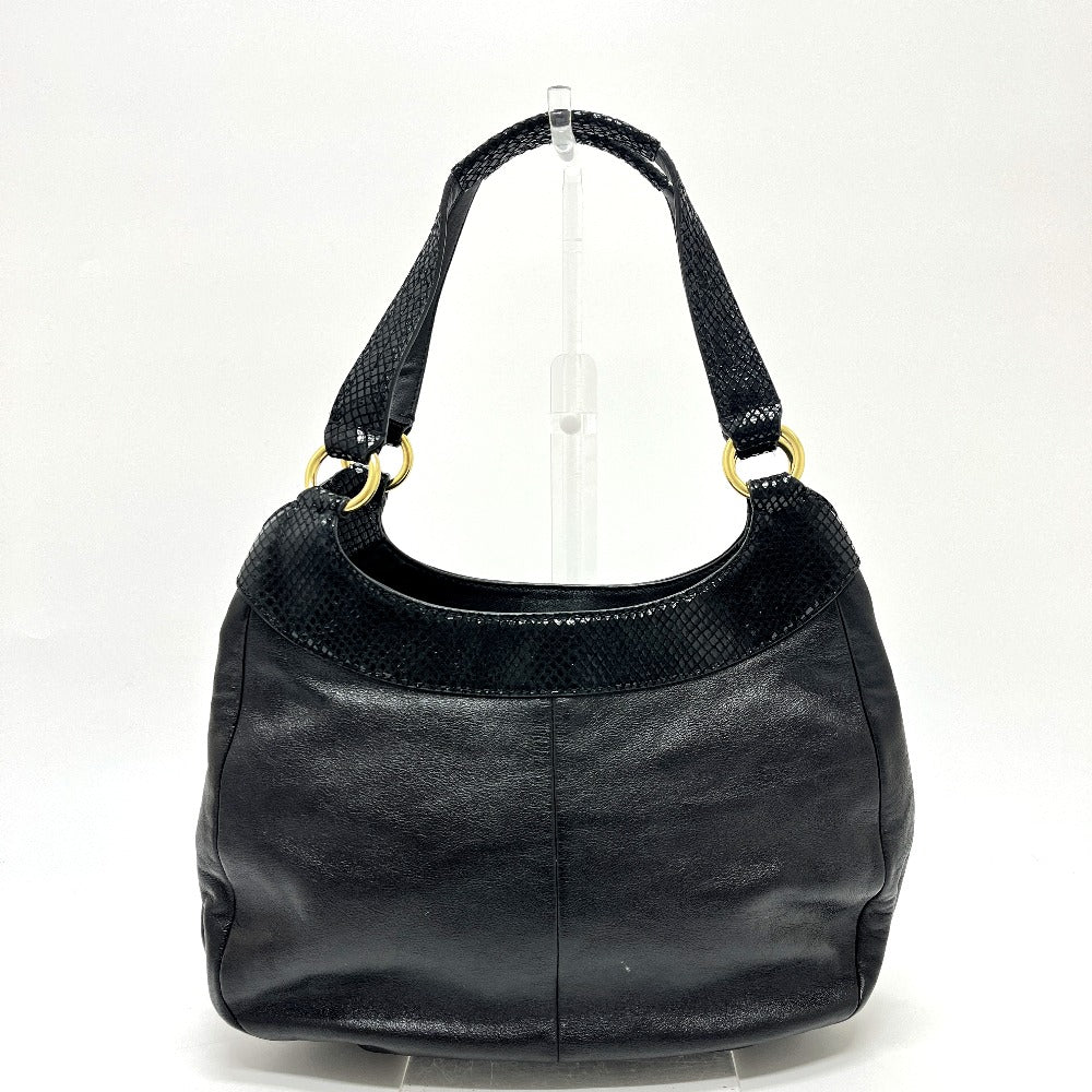 COACH F19453 Logo Plate Shoulder Bag Handbag Leather Women's Black
