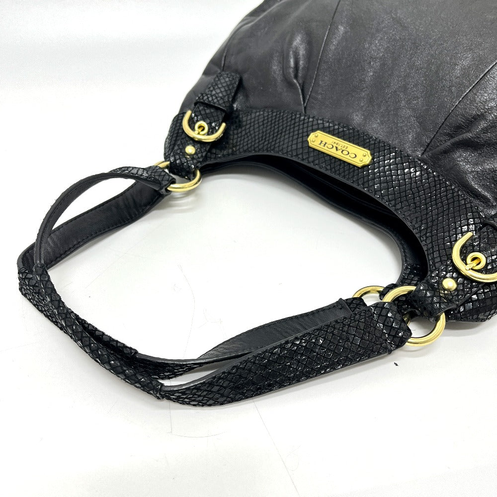 COACH F19453 Logo Plate Shoulder Bag Handbag Leather Women's Black