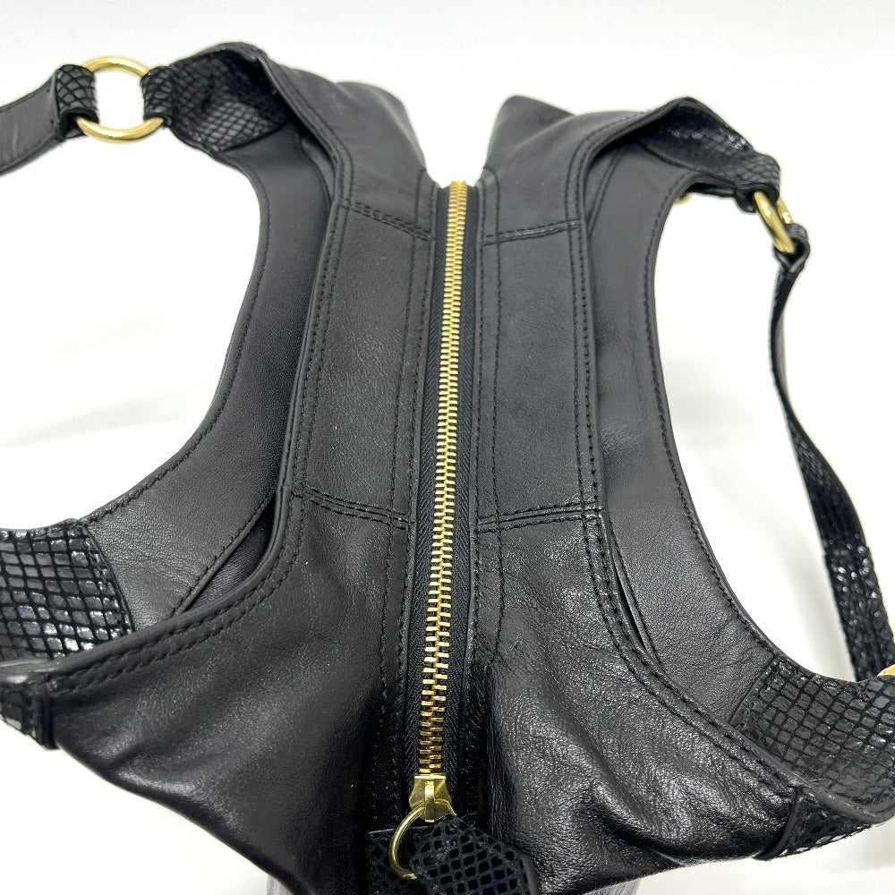 COACH F19453 Logo Plate Shoulder Bag Handbag Leather Women's Black