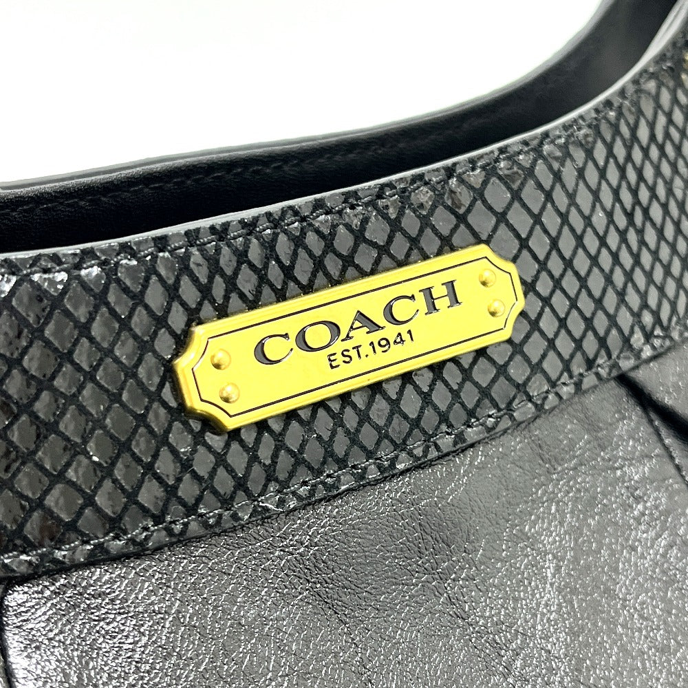 COACH F19453 Logo Plate Shoulder Bag Handbag Leather Women's Black