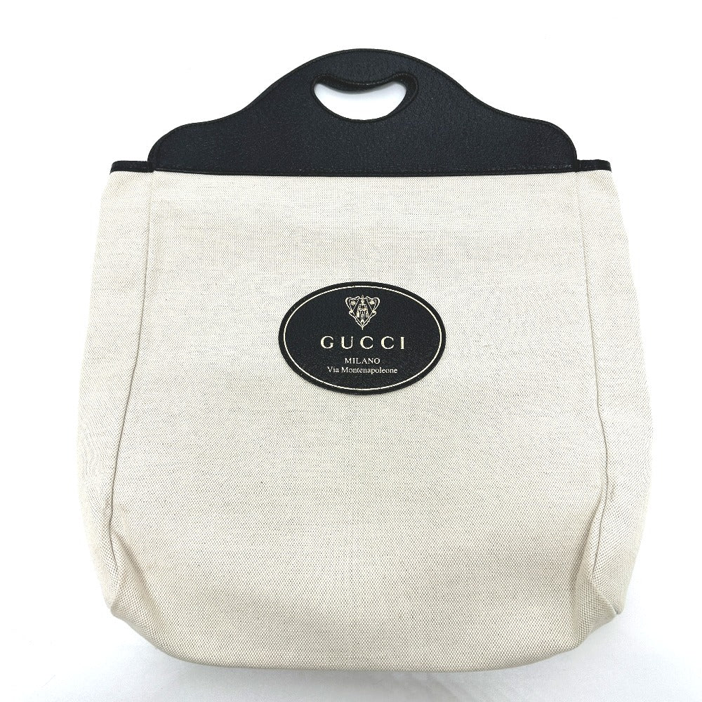 GUCCI 284156 Crest Logo Handbag Canvas/Leather Women's Beige/Black