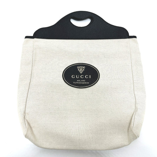 GUCCI 284156 クレストロゴ カバン ハンドバッグ キャンバス/レザー レディース ベージュ×ブラック