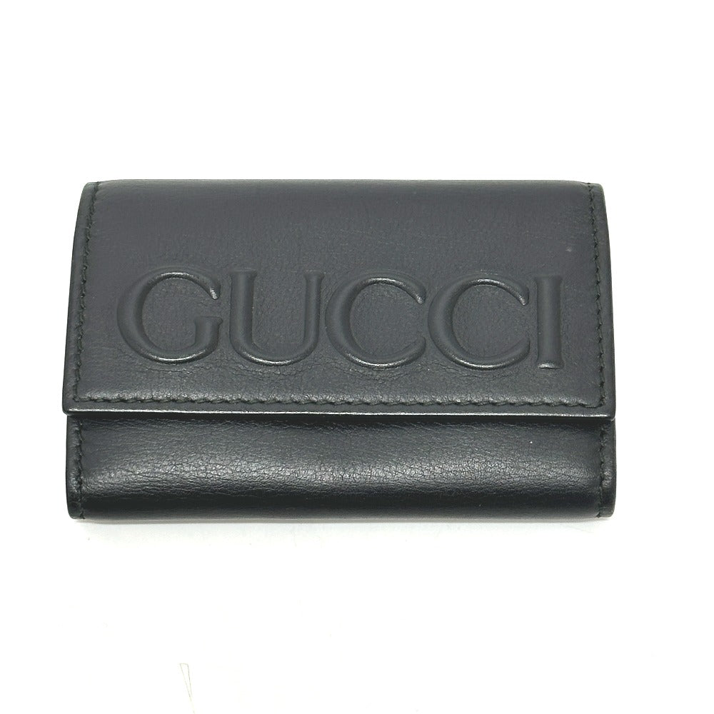 GUCCI 428781 エンボスロゴ キーホルダー キーリング 6連 キーケース レザー レディース ブラック