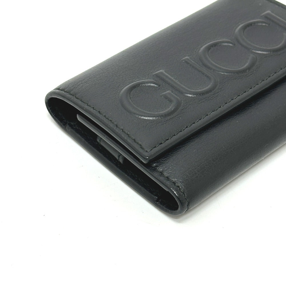 GUCCI 428781 エンボスロゴ キーホルダー キーリング 6連 キーケース レザー レディース ブラック