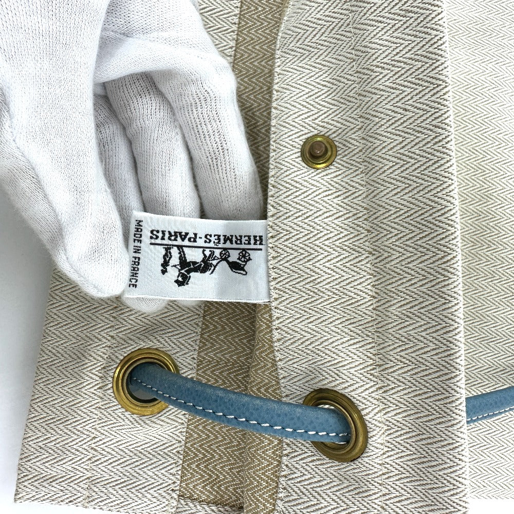 HERMES ロゴ アリーヌPM 肩掛け カバン ショルダーバッグ キャンバス レディース ベージュ×ブルー