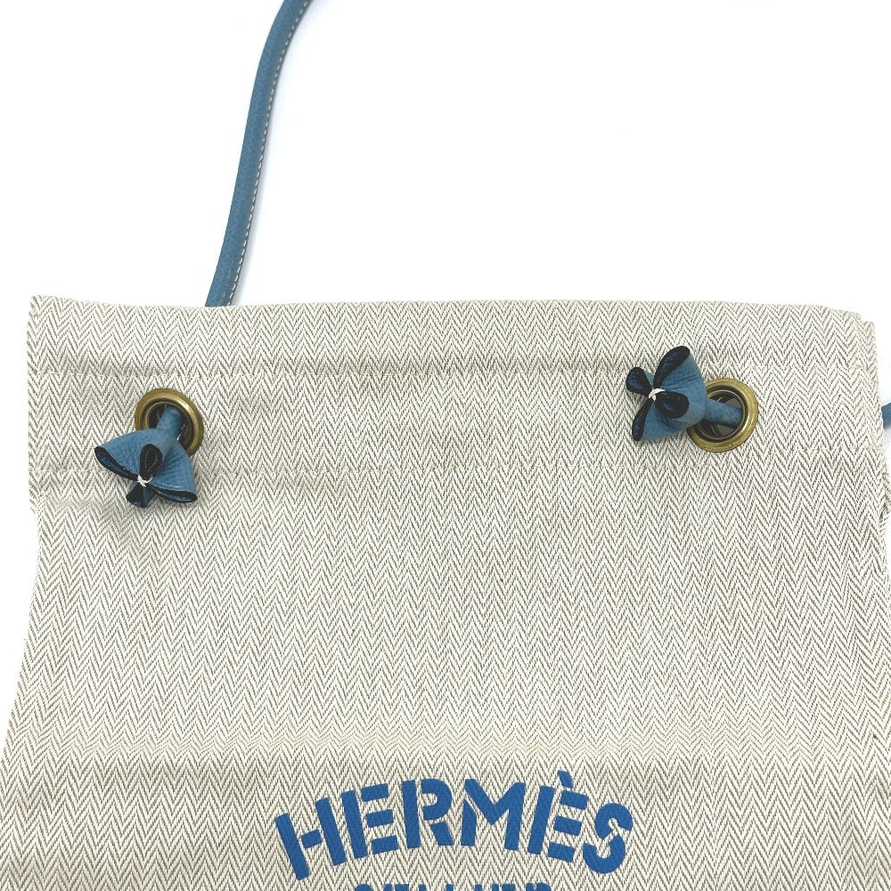 HERMES ロゴ アリーヌPM 肩掛け カバン ショルダーバッグ キャンバス レディース ベージュ×ブルー