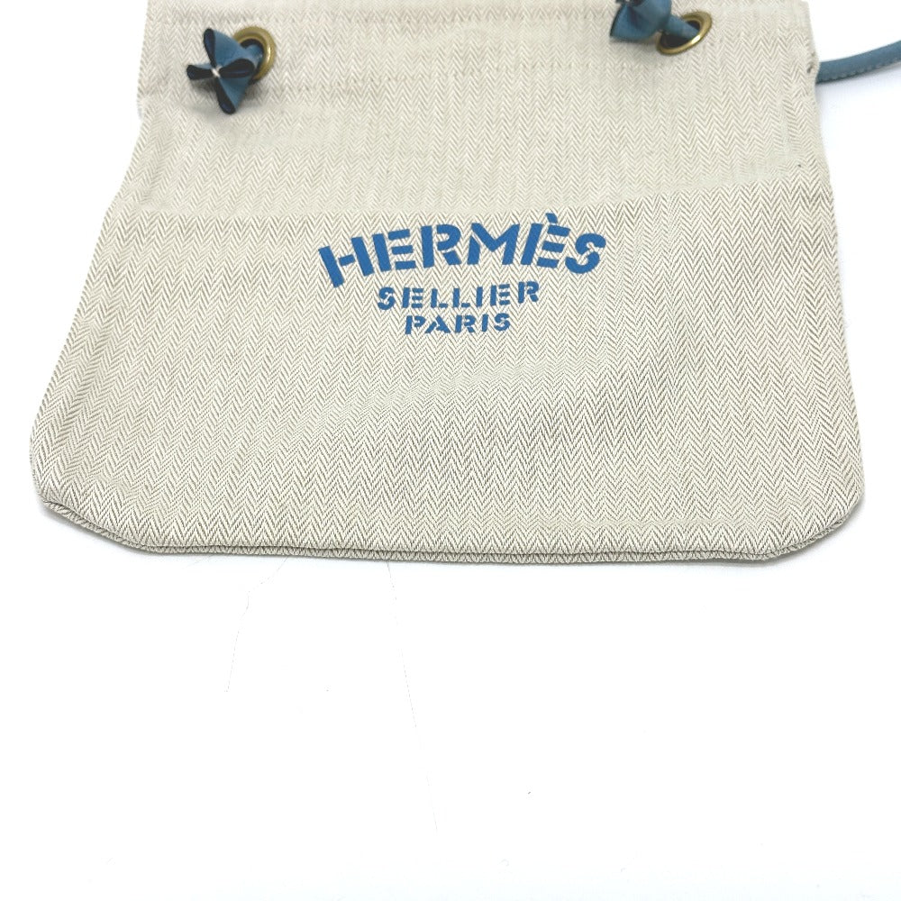 HERMES ロゴ アリーヌPM 肩掛け カバン ショルダーバッグ キャンバス レディース ベージュ×ブルー