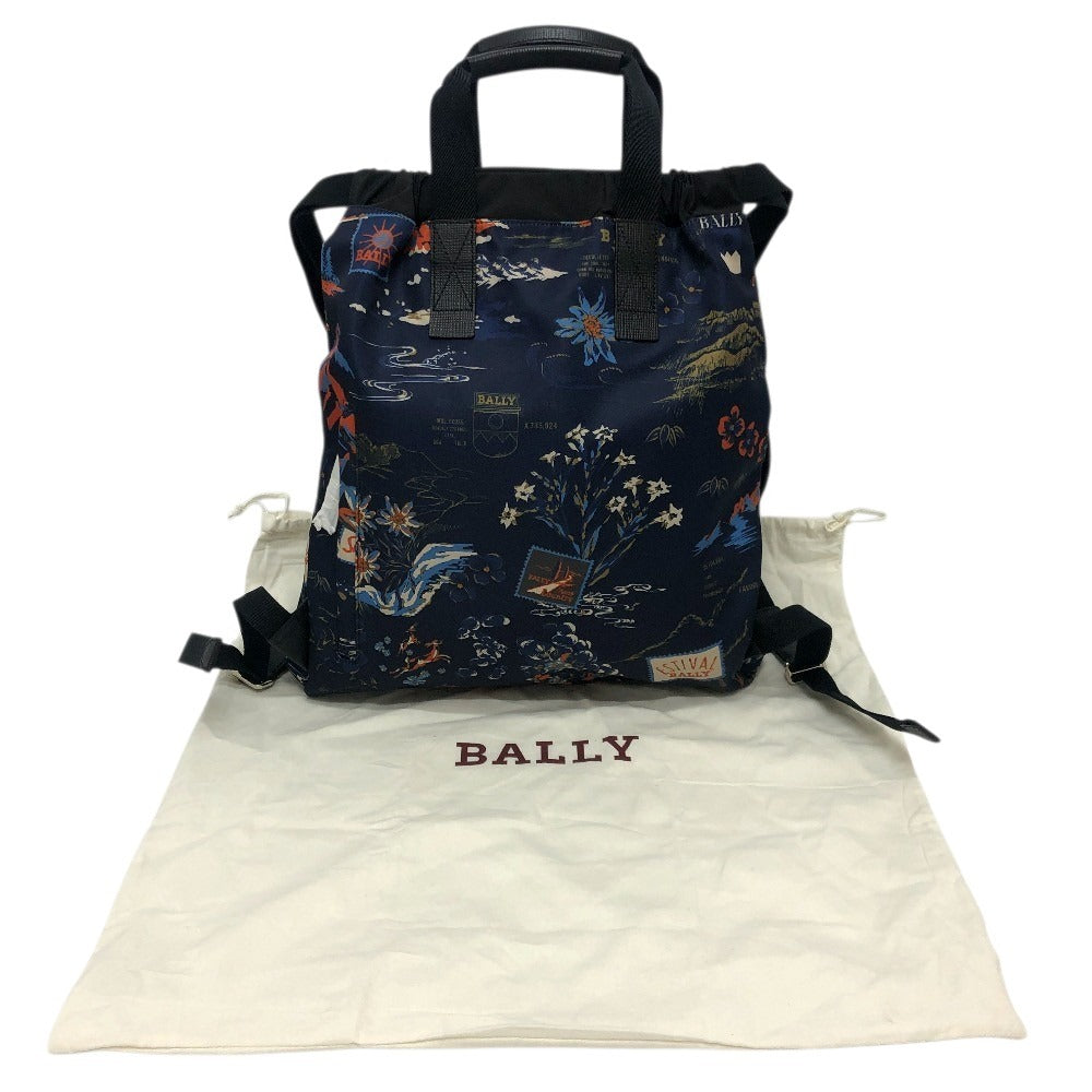 BALLY 6231718 Nature All-Over Print 2-Way Backpack Bag Rucksack Nylon/Leather Men's Blue