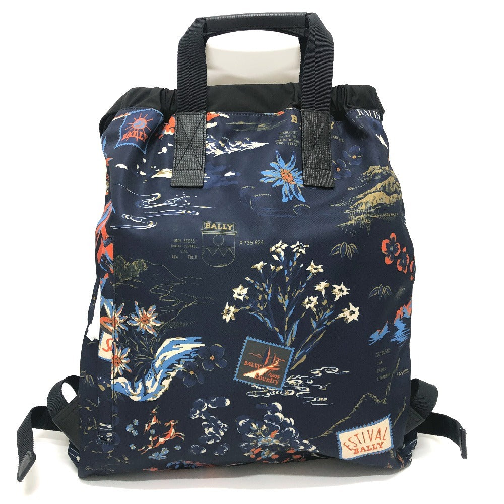BALLY 6231718 Nature All-Over Print 2-Way Backpack Bag Rucksack Nylon/Leather Men's Blue