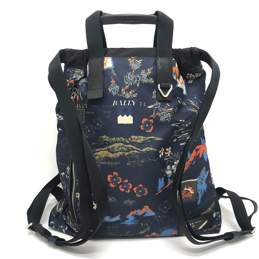 BALLY 6231718 Nature All-Over Print 2-Way Backpack Bag Rucksack Nylon/Leather Men's Blue