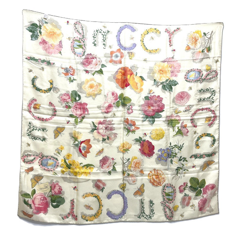 GUCCI Flora line Flowers Insects Fashion Accessories Apparel Floral Large Scarf Silk Women's Beige